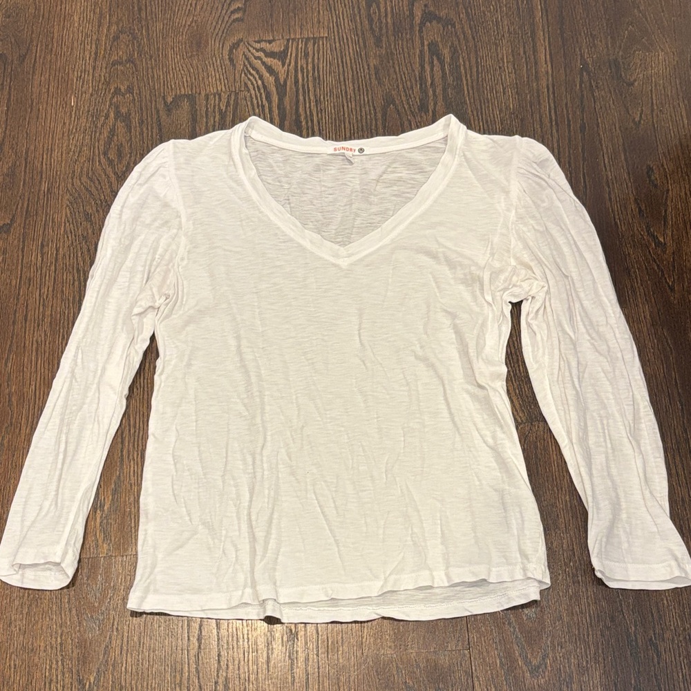 Sundry Women’s White V-Neck Long Sleeve Blouse Size 1/Small